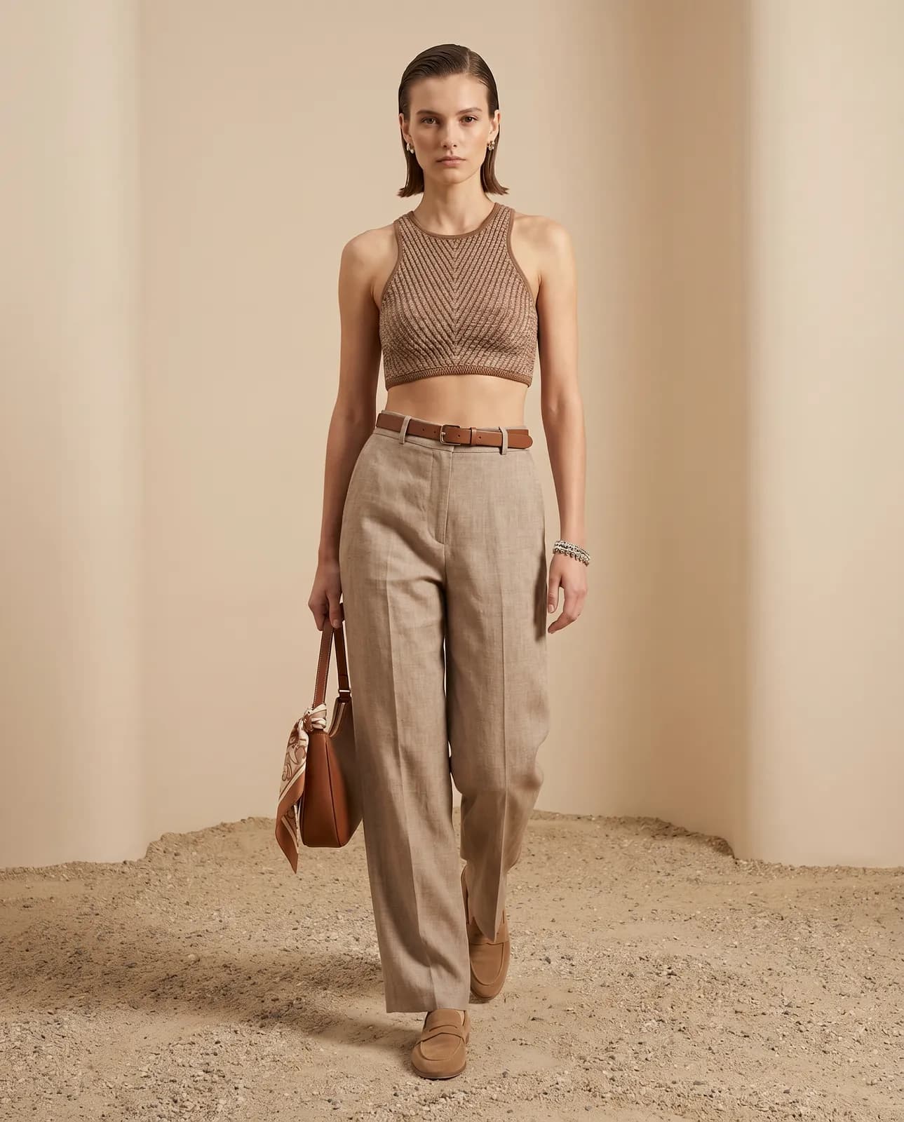 Model wearing a Carola Design knit top